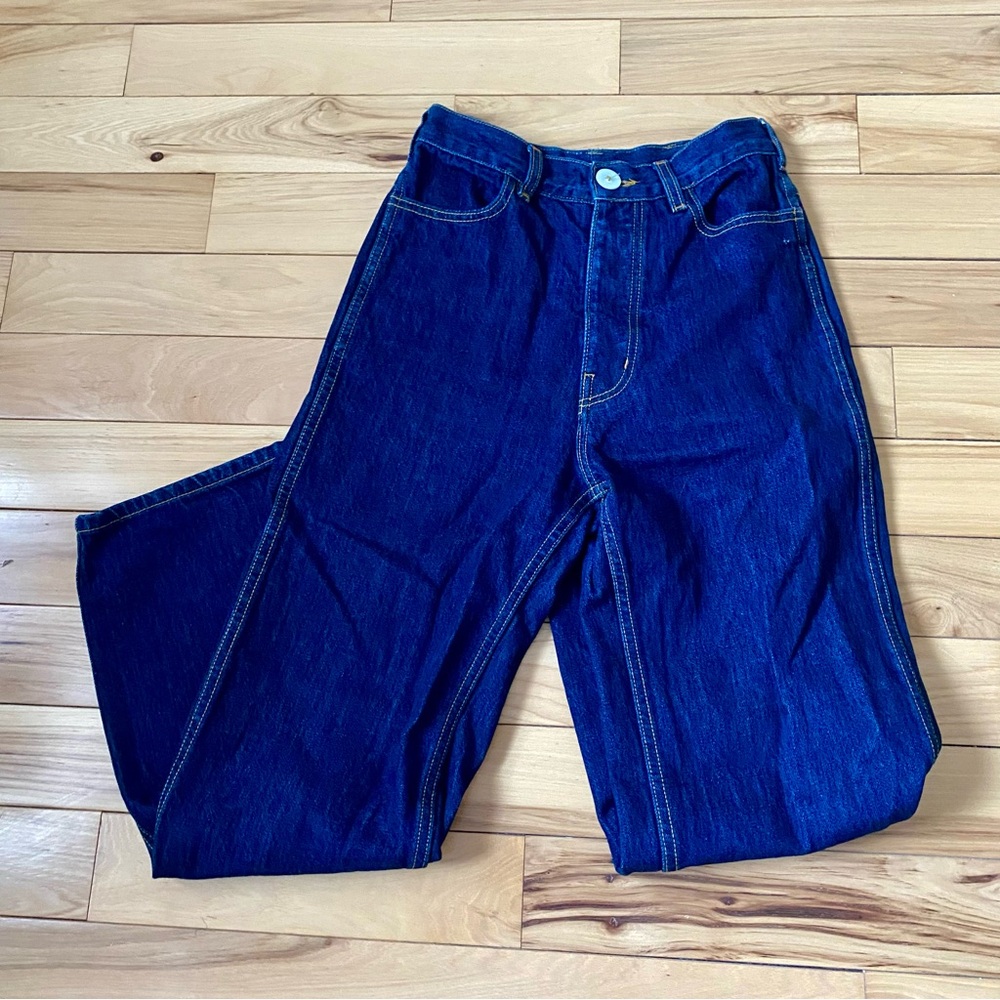 Jesse Kamm 225 Dark Blue Gold Stitch Straight Leg Jeans